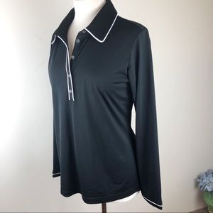 adidas Golf Shirt Black With White Piping Sz  L